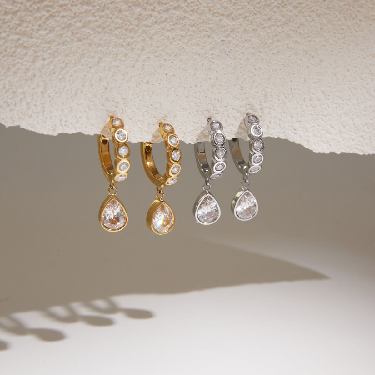 Luxurious Series Elegant Droplet Circle Stainless Steel Waterproof   Gold Color  Zircon Women's Drop Earrings 2