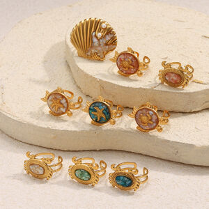 Romantic Series Vacation Oceanic Style Stainless Steel Waterproof Gold Color Statement Rings h5 Picture3