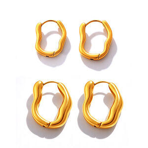 Simple Series Daily Irregular Shape Stainless Steel Waterproof Gold Color Women's Hoop Earrings h5 Picture5