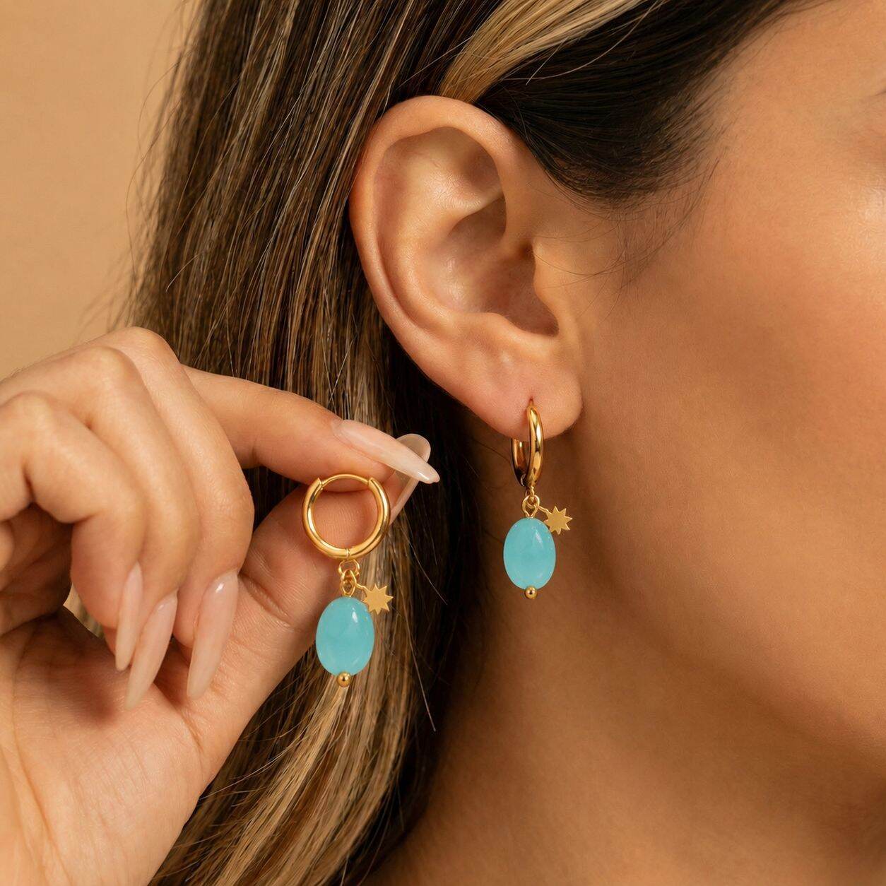 Romantic Series Daily Star Stainless Steel Waterproof Gold Color Women’s Drop Earrings