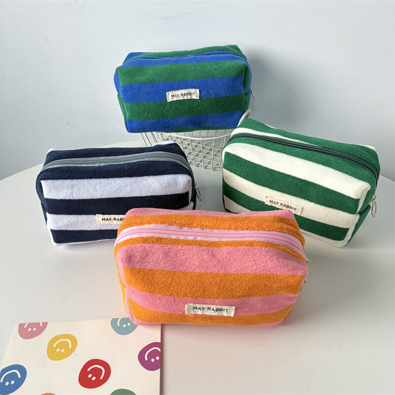 Simple Series Daily Letter Stripe Mixed Color Towel Fabric Makeup Bags h5Picture3
