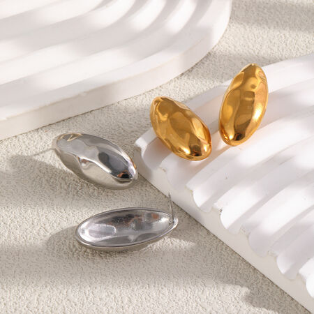 Simple Ellipse Shape Stainless Steel Waterproof Gold Color Women's Stud Earrings 2