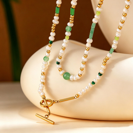 Simple Series Daily Beads Stainless Steel Waterproof   Gold Color  Women's Beaded Necklaces 2