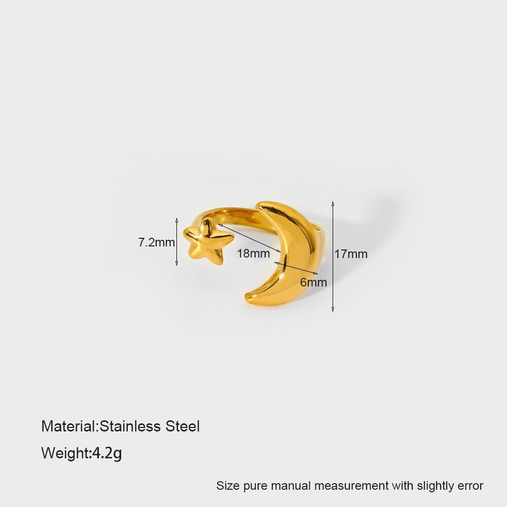 Simple Series Daily Star Moon Stainless Steel Waterproof Gold Color Statement Rings 