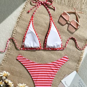 Ensemble bikini simple et mignon à rayures en polyamide h5 Image4