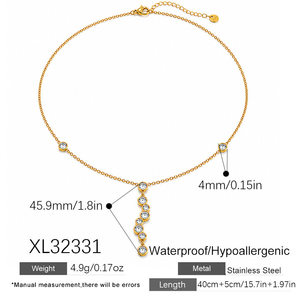 Schlichte, elegante, unregelmäßig geformte Kette aus Edelstahl, wasserdicht, goldfarben, mit Zirkonia-Fassung