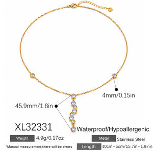 Schlichte, elegante, unregelmäßig geformte Kette aus Edelstahl, wasserdicht, goldfarben, mit Zirkonia-Fassung h5
