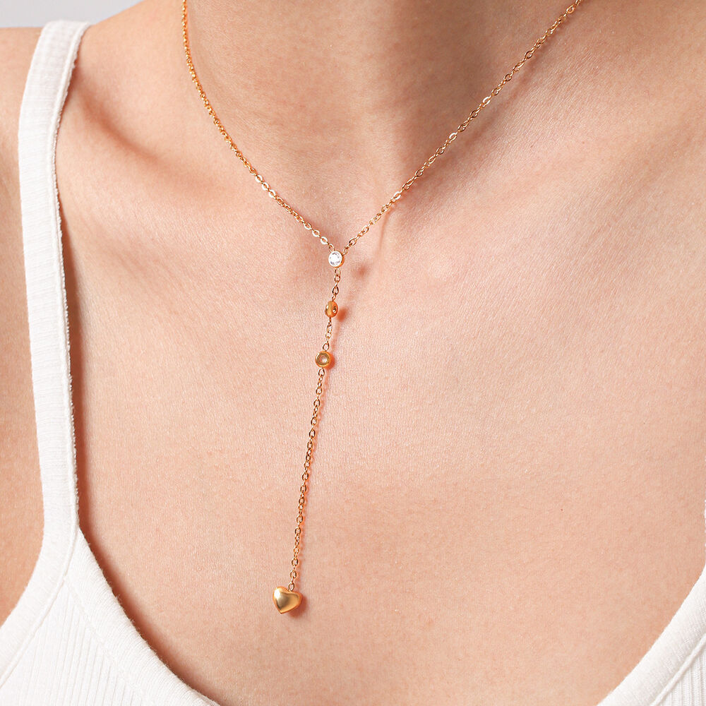 Simple Series Daily Heart Stainless Steel Waterproof Gold Color Zircon Women's Pendant Necklaces Picture3