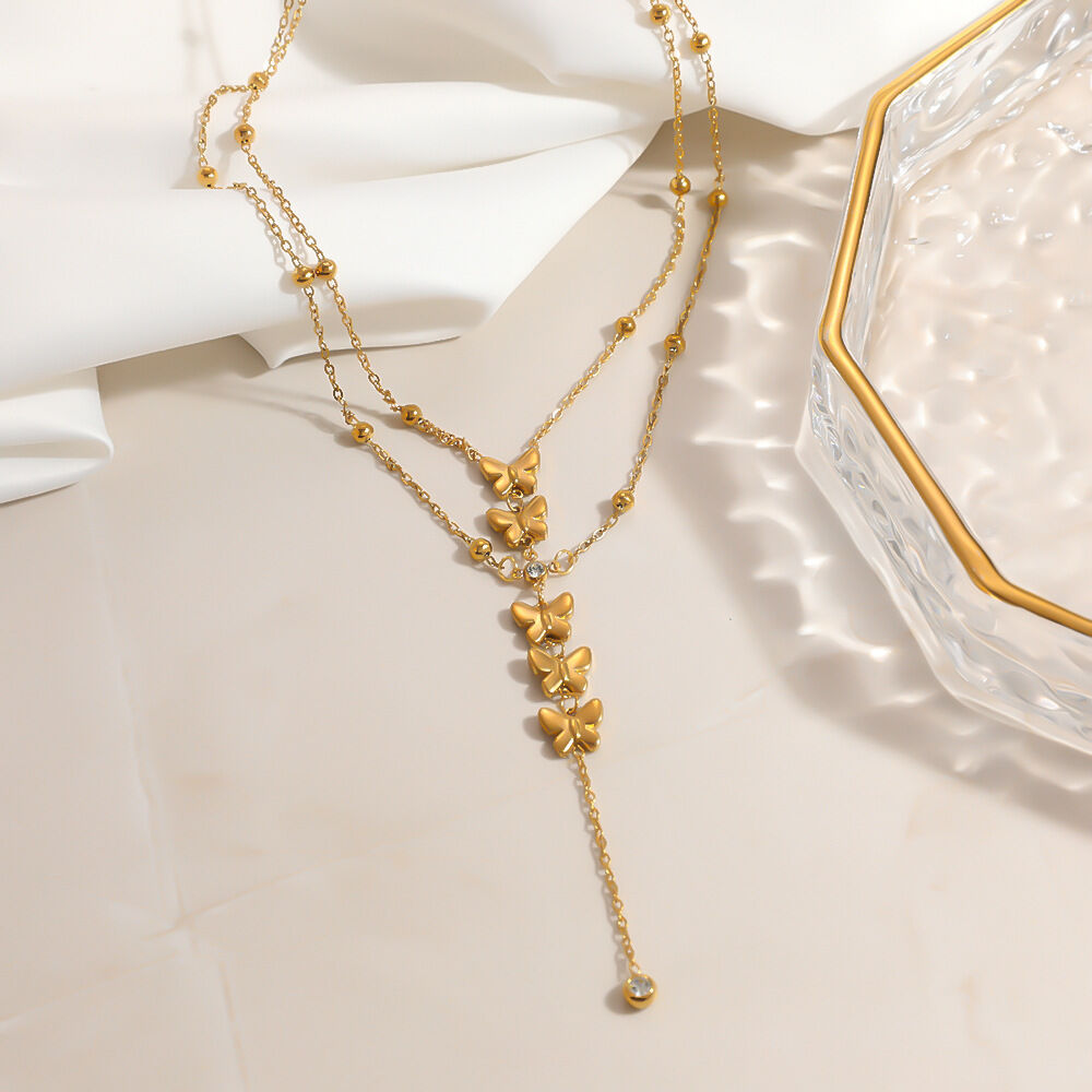 Eenvoudige serie casual ketting met vlinderdesign, roestvrij staal, waterdicht, goudkleurig, damesketting h5 Afbeelding2