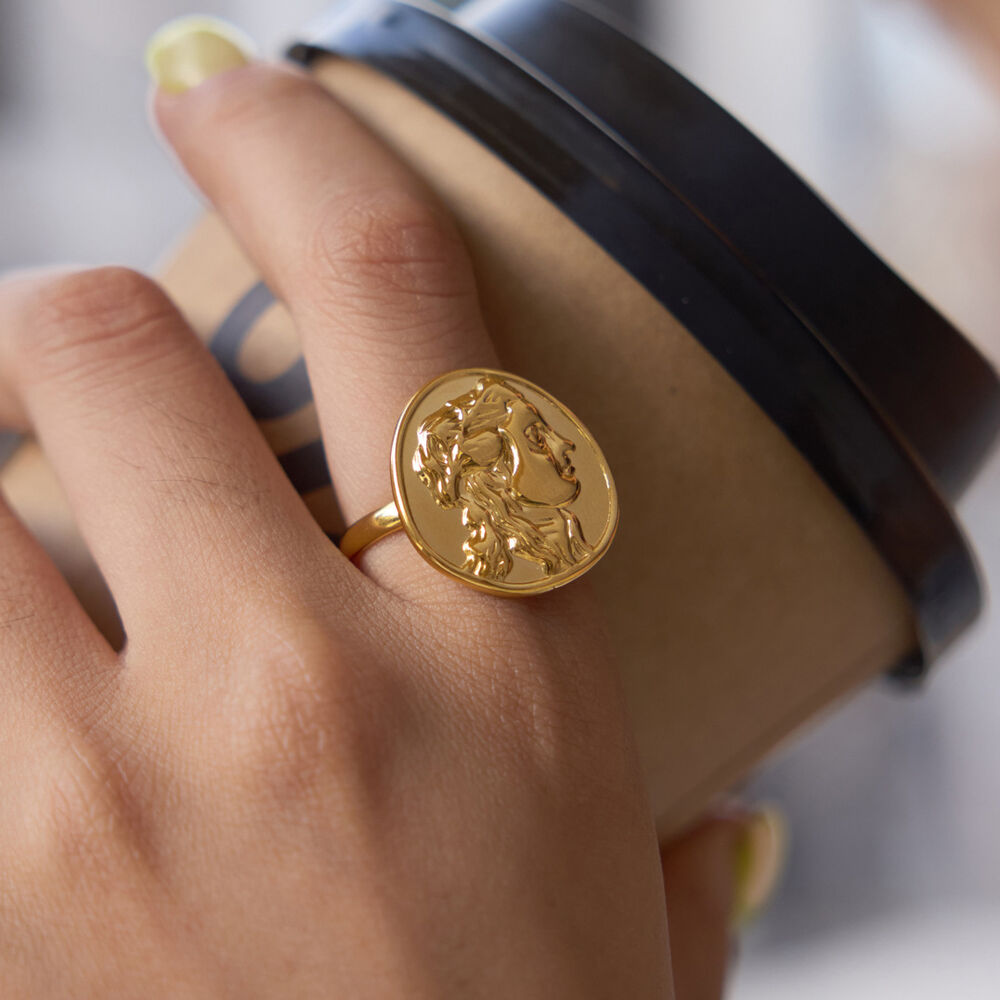 Klassieke serie retro onregelmatig gevormde figuur roestvrijstalen waterdichte gouden statement ringen h5Afbeelding3