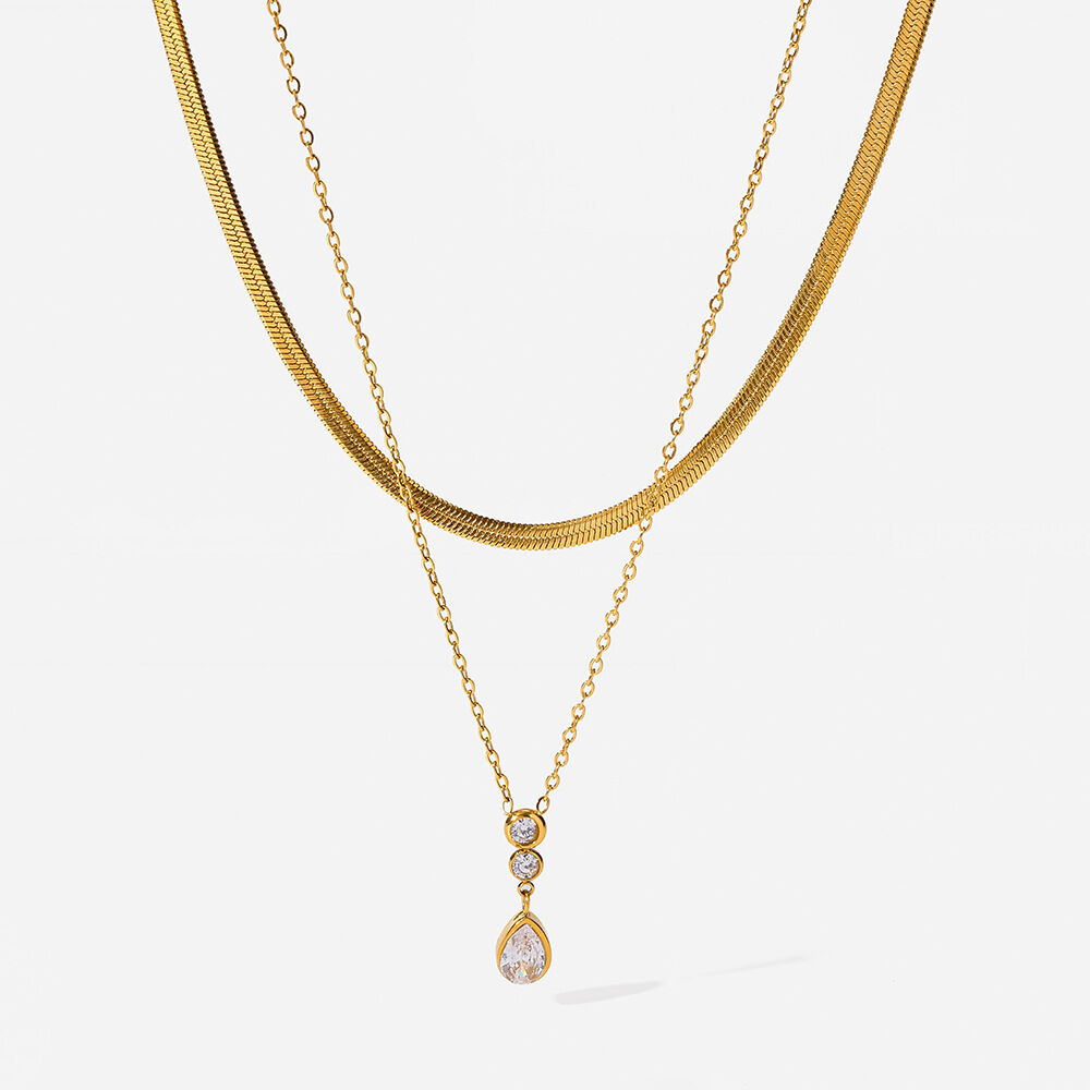 Romantische Serie – Tägliche Tropfenkette aus Edelstahl, wasserdicht, goldfarben, mit Zirkonia h5Bild5