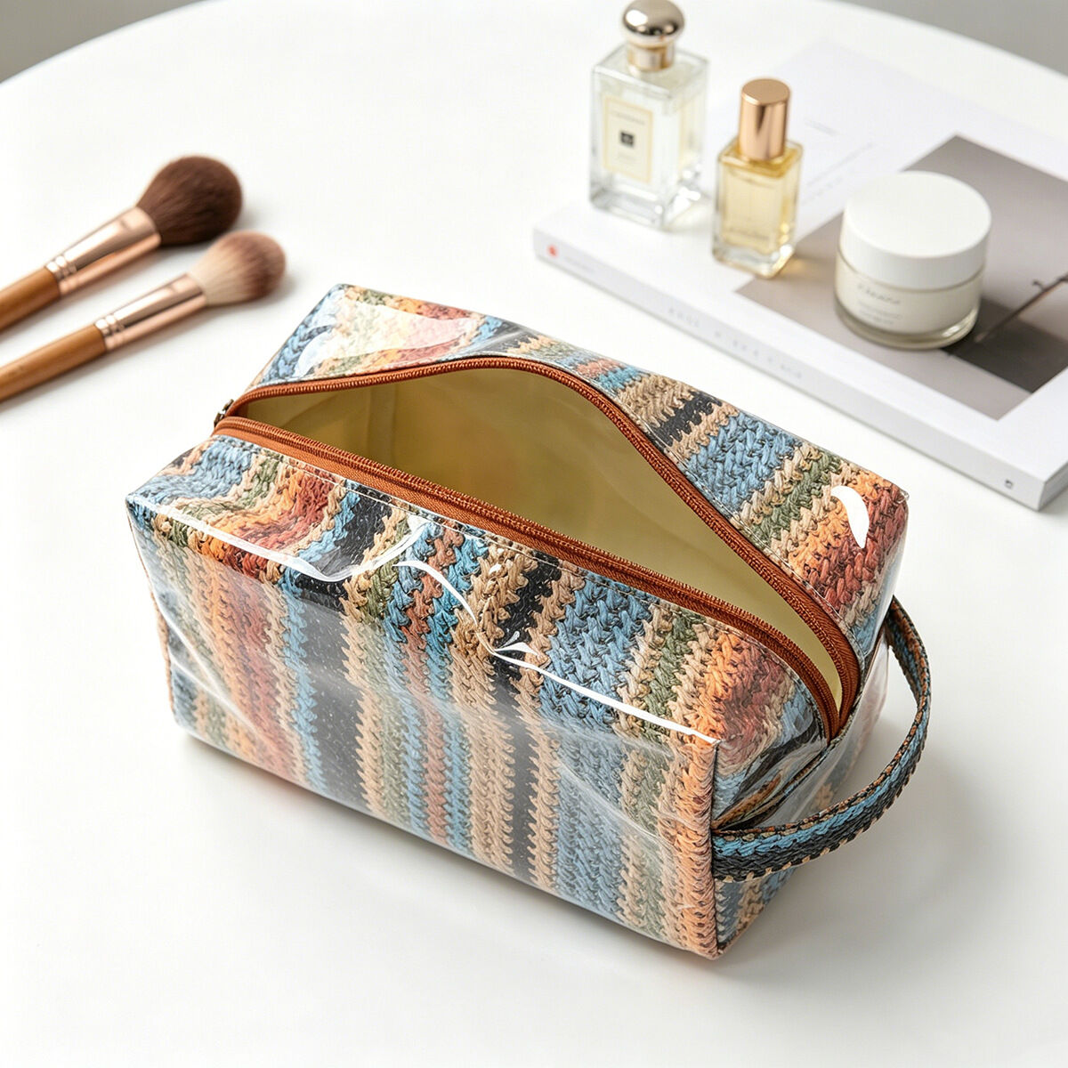 Pochette per trucchi in PVC a righe bohémien della serie Ethnic, colori misti. Immagine2