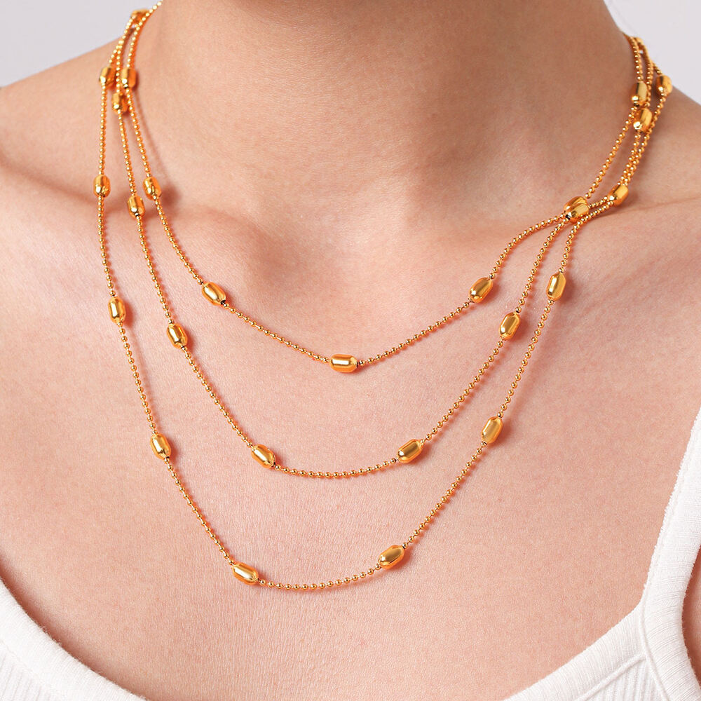 Einfache Perlenkette aus Edelstahl, wasserdicht, goldfarben, für Damen, mehrlagig tragbar h5Bild4