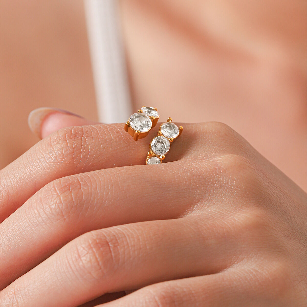 Simple Series Daily Circle Stainless Steel Waterproof   Gold Color  Zircon Women's Gemstone Rings h5 Picture4