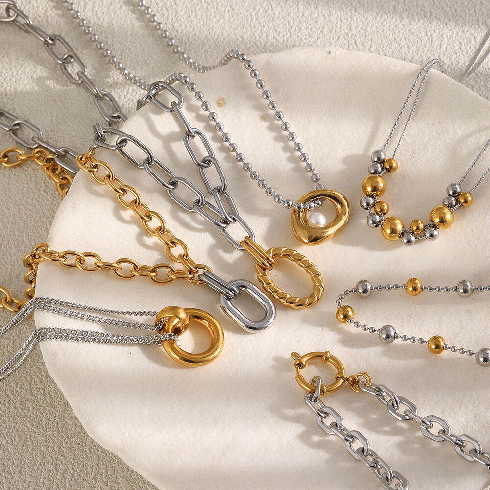 Colliers à perles pour femmes, collection Simple Series DIY, en acier inoxydable, couleurs or et argent, étanches.