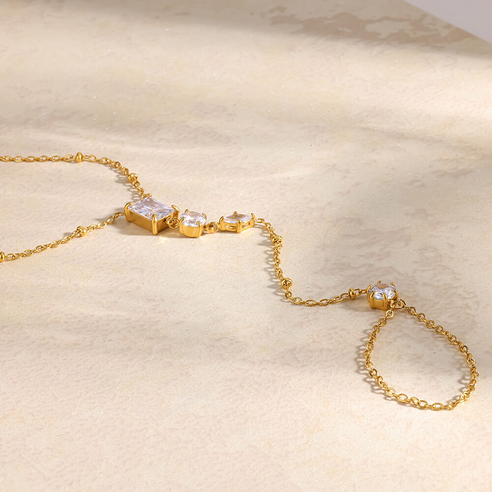 Simple Series Elegant Geometric Shape Stainless Steel Waterproof Gold Color Zircon Women's Hand Chain h5Picture4