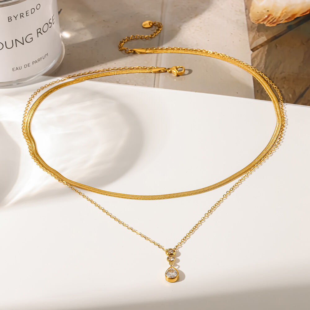 Romantische Serie – Tägliche Tropfenkette aus Edelstahl, wasserdicht, goldfarben, mit Zirkonia h5Bild3
