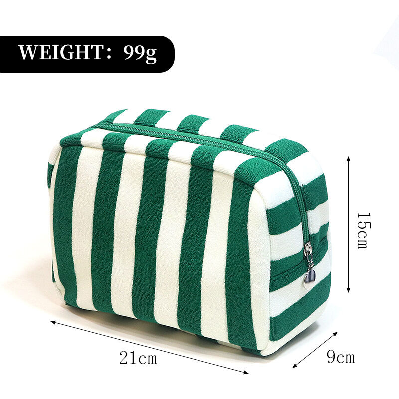 Simple Series Daily Stripe Mixed Color Towel Fabric Makeup Bags h5Picture3