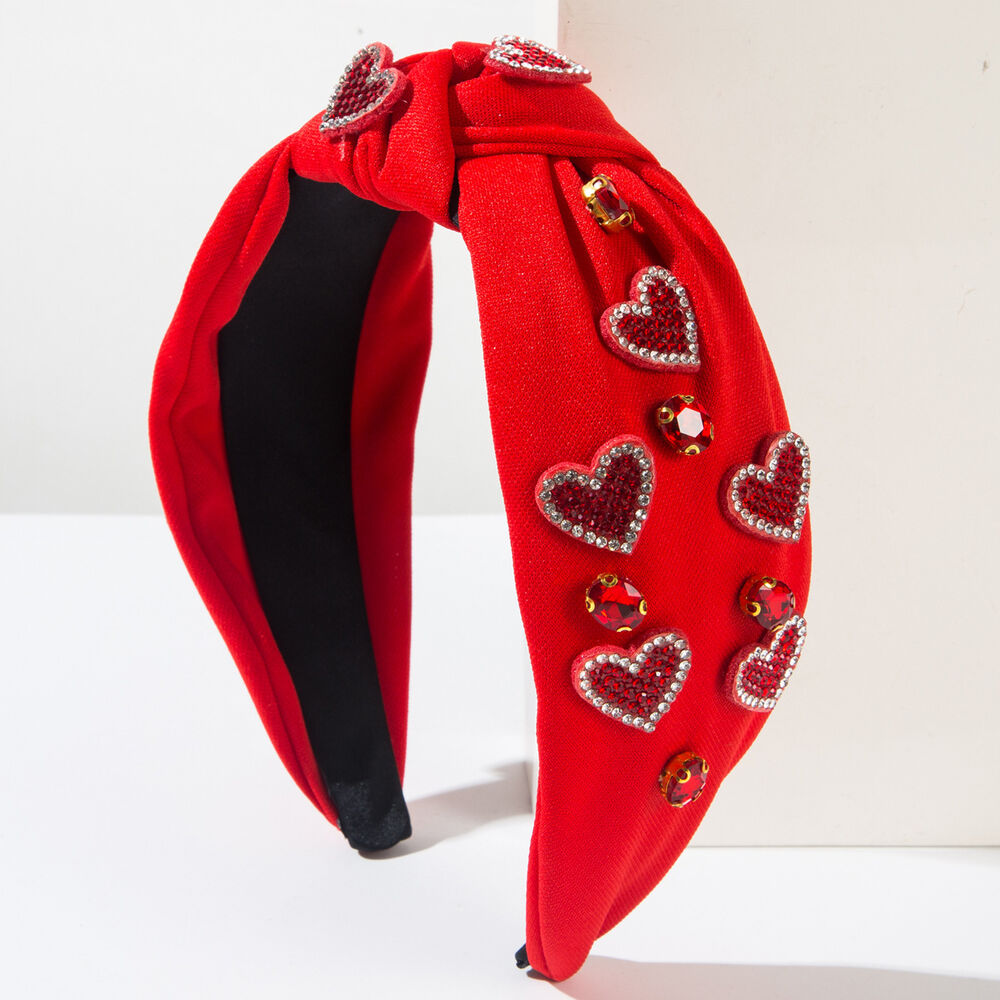 Romantic Series Sweet Letter Heart Solid Color Beads Fabric Rhinestone Hair Bands