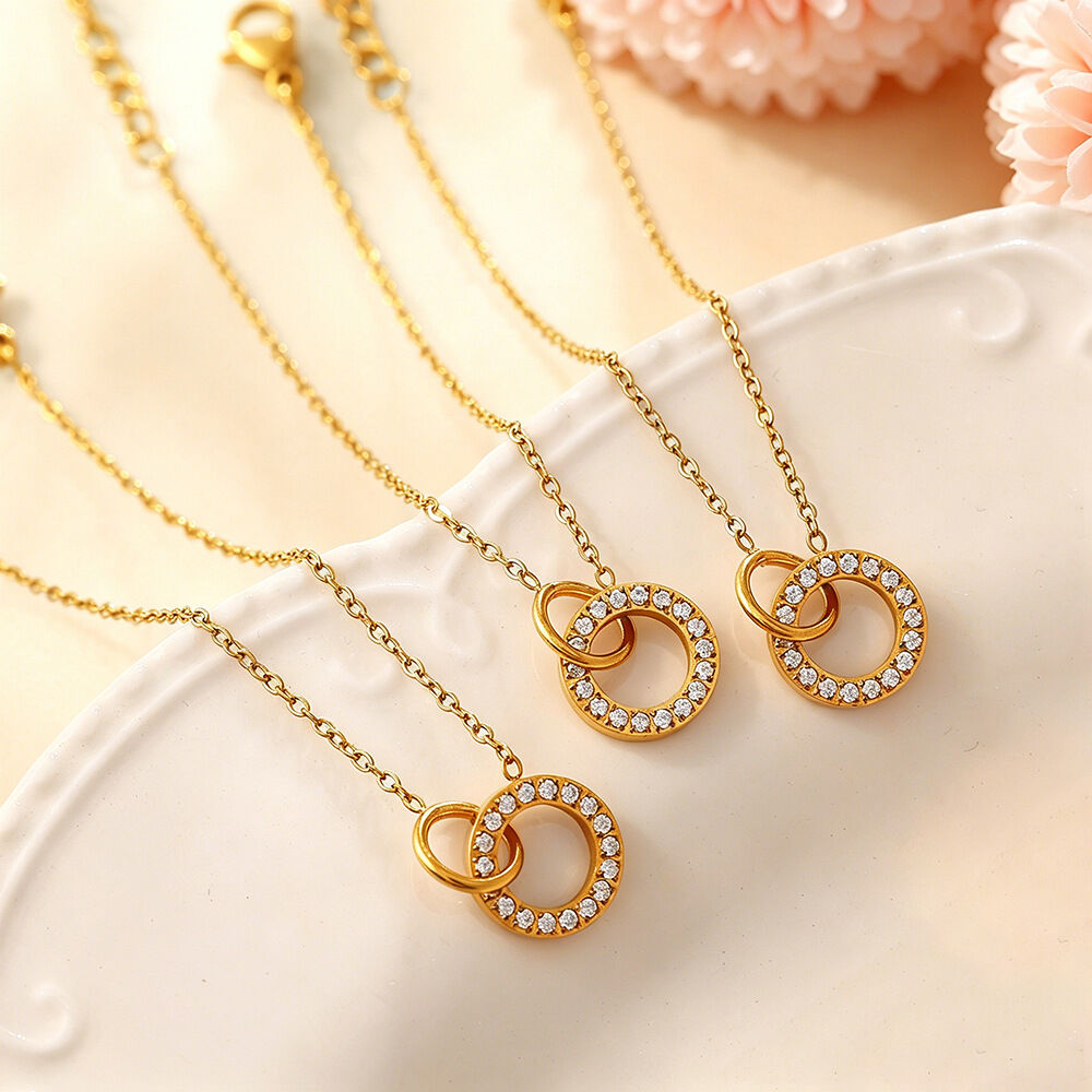 Simple Series Daily Circle Stainless Steel Waterproof Gold Color Zircon Women's Chain Bracelets h5Picture3