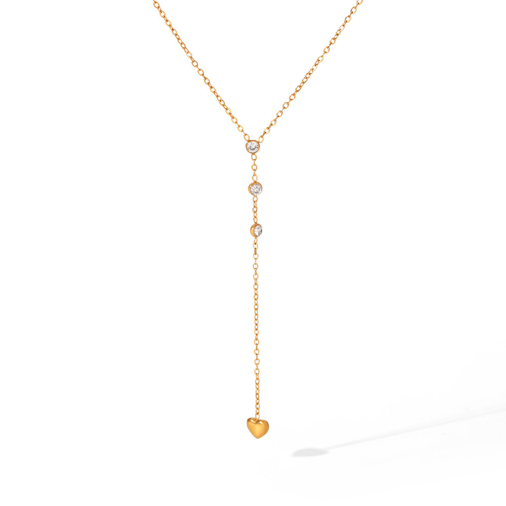 Simple Series Daily Heart Stainless Steel Waterproof Gold Color Zircon Women's Pendant Necklaces
