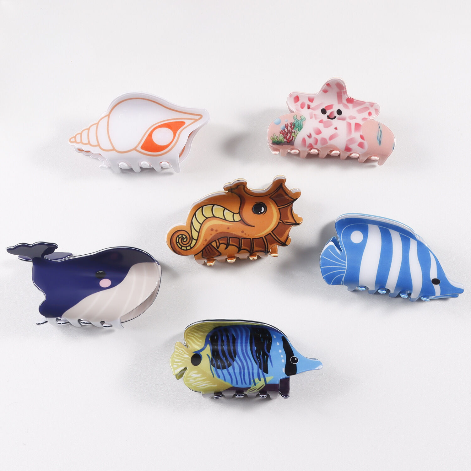 Simple Series Natural Cartoon Oceanic Style Mixed Color Shell Fish Starfish Acetate Hair Claws h5 Picture4