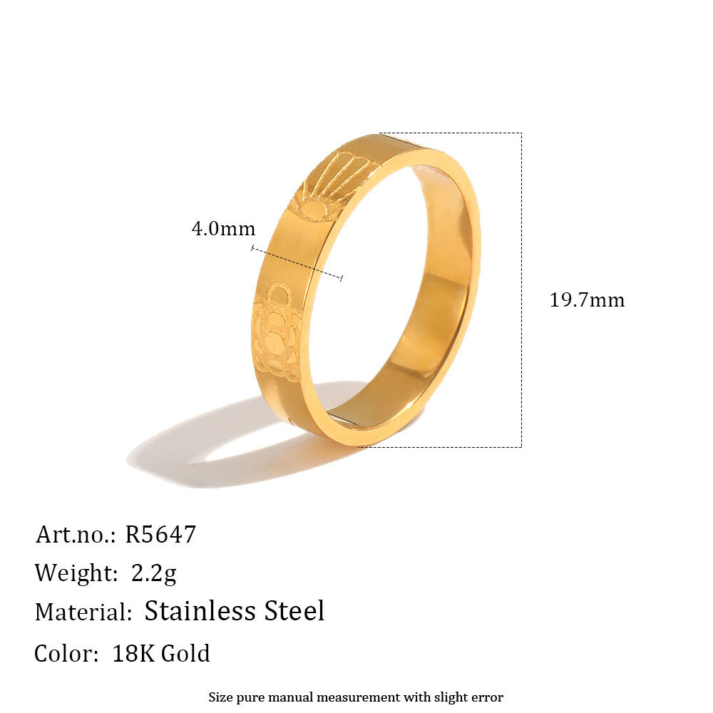 Oceanic Style Shell Stainless Steel Waterproof Gold Color Minimalist Rings h5 