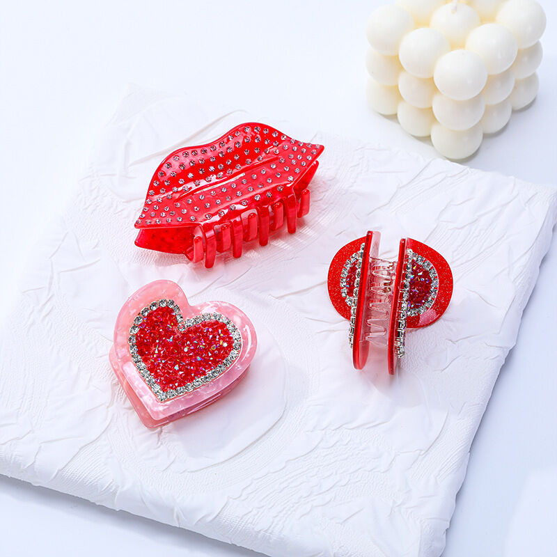 Romantic Series Simple Heart Mixed Color Acetate Rhinestone Hair Claws h5 Picture3