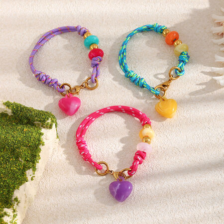 Romantic Series Sweet Resin Heart Braided Rope Women's Braided Bracelets 2