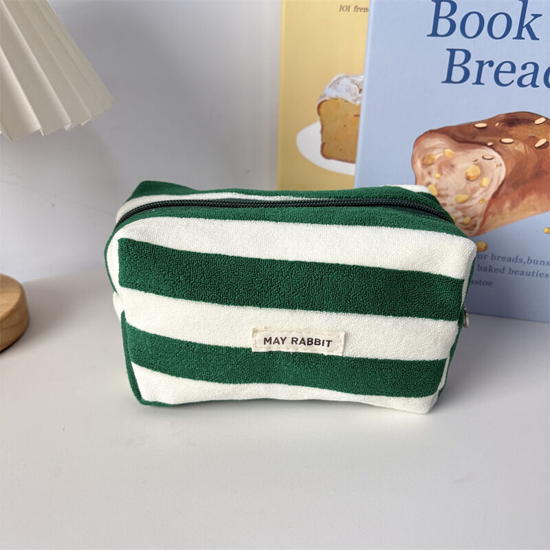 Simple Series Daily Letter Stripe Mixed Color Towel Fabric Makeup Bags