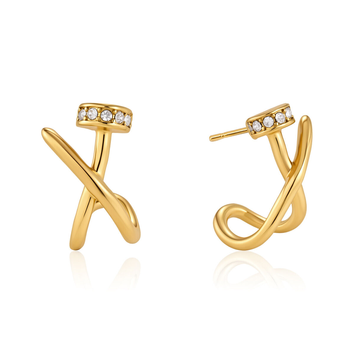 Orecchini a perno da donna Simple Series Casual con fiocco, tinta unita, in acciaio inossidabile color oro e zirconi. Immagine6