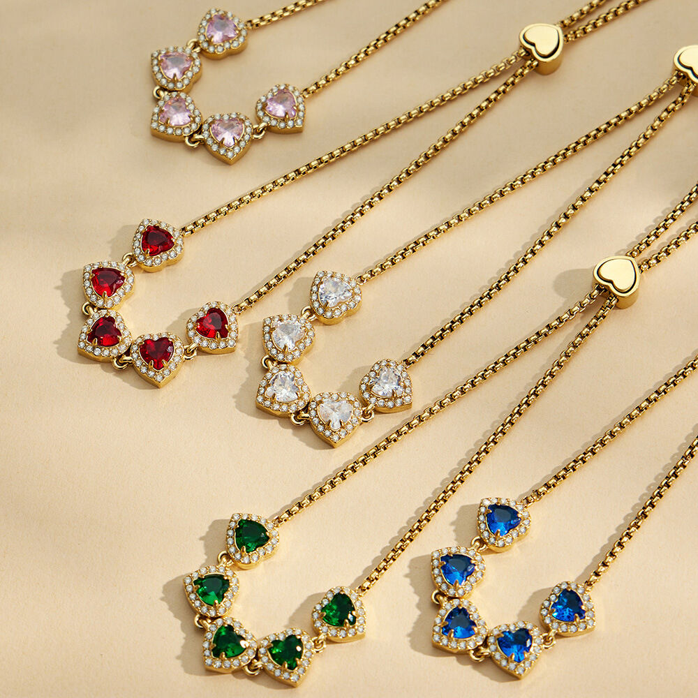 Luxurious Series Sweet Heart Patchwork Stainless Steel Waterproof Zircon Women's Chain Bracelets h5 Picture2