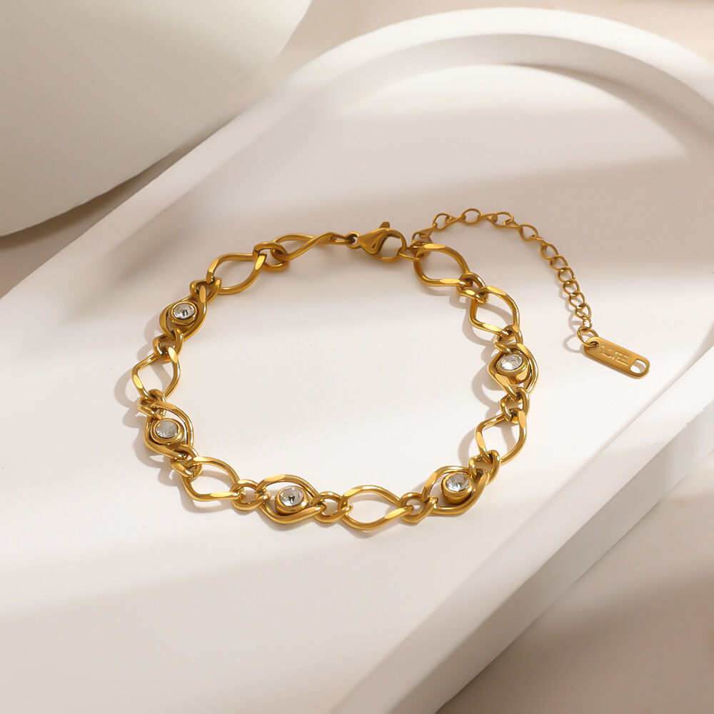 Chain Stainless Steel Waterproof Gold Color Zircon Women's Chain Bracelets h5Picture3