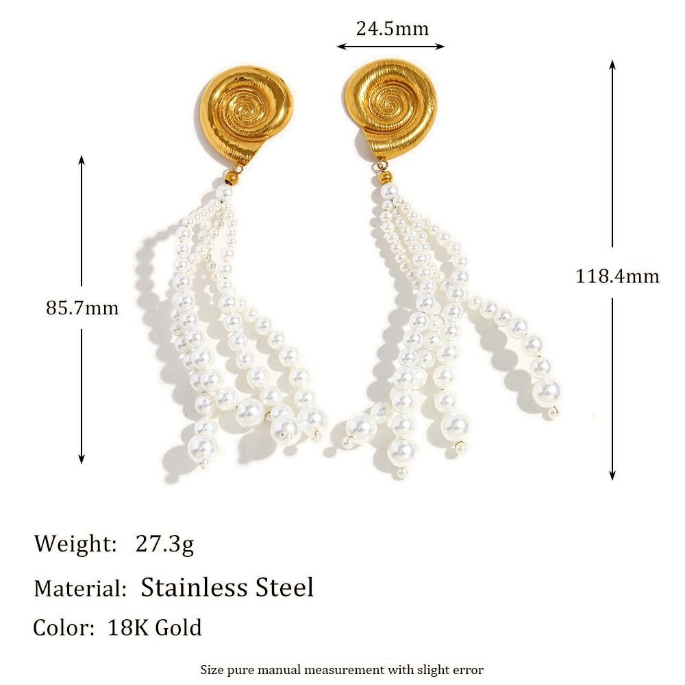 Simple Series Elegant Sun Tassel Beads Stainless Steel Waterproof   Gold Color  Women's Dangle Earrings h5 