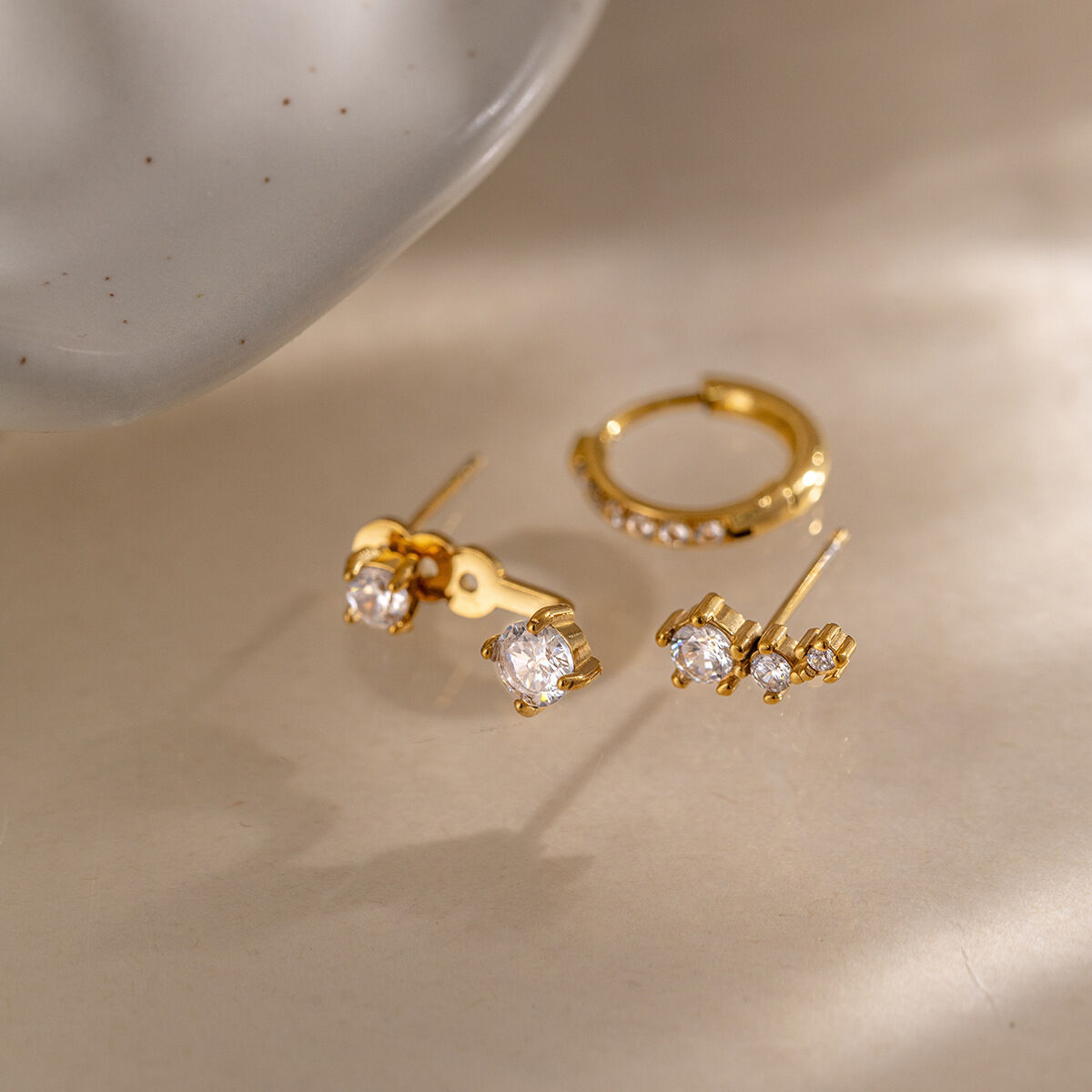 Simple  Elegant Irregular Shape Circle Stainless Steel Waterproof   Gold Color  Zircon Women's Earring Sets 2