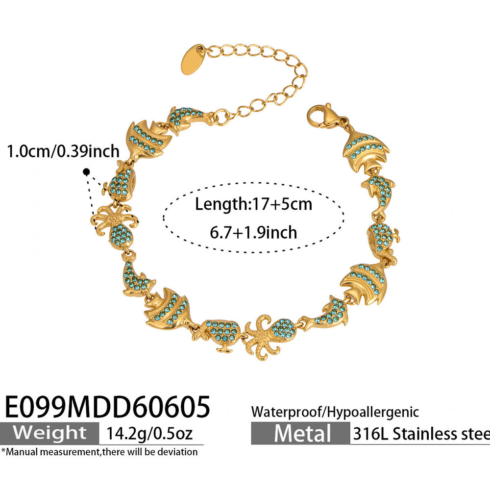 Pulseras de cadena para mujer de acero inoxidable con circonitas, estilo oceánico y diseño de animales vacacionales.