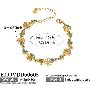 Pulseras de cadena para mujer de acero inoxidable con circonitas, estilo oceánico y diseño de animales vacacionales. h5