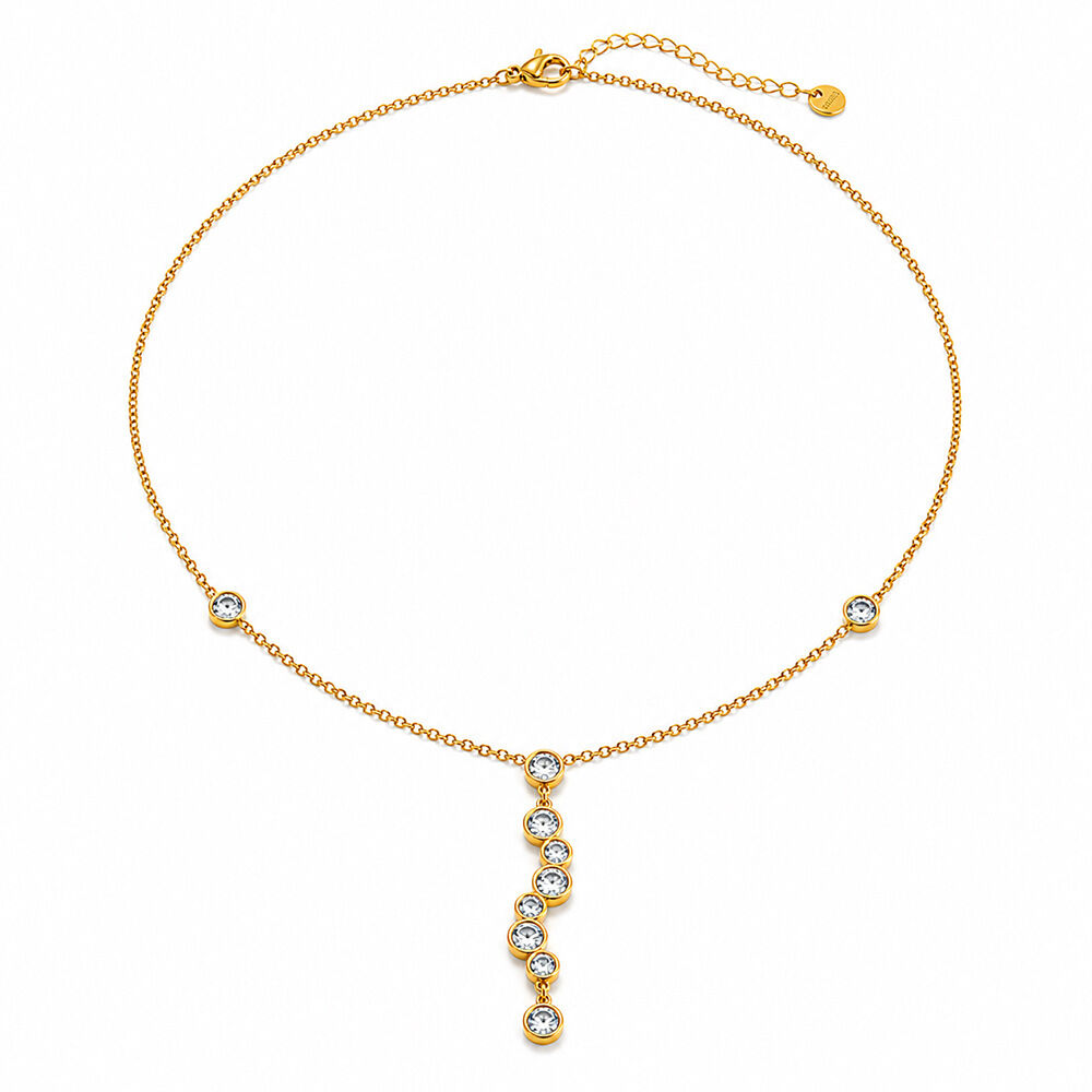 Schlichte, elegante, unregelmäßig geformte Kette aus Edelstahl, wasserdicht, goldfarben, mit Zirkonia-Fassung Bild4
