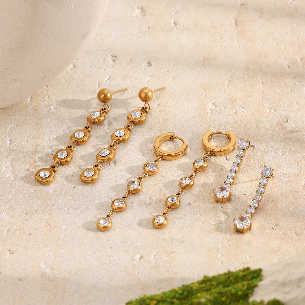Luxurious Series Simple Patchwork Stainless Steel Waterproof   Gold Color  Women's Dangle Earrings h5 Picture3