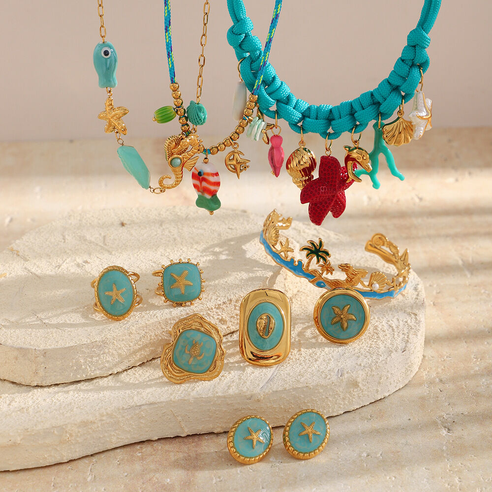 Romantic Series Vacation Oceanic Style Starfish Stainless Steel Waterproof Gold Color Women's Jewelry Sets Picture2