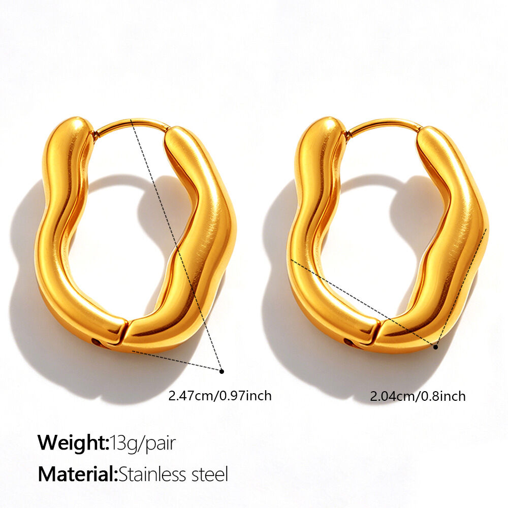Simple Series Daily Irregular Shape Stainless Steel Waterproof Gold Color Women's Hoop Earrings