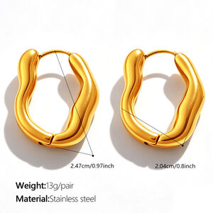 Simple Series Daily Irregular Shape Stainless Steel Waterproof Gold Color Women's Hoop Earrings h5