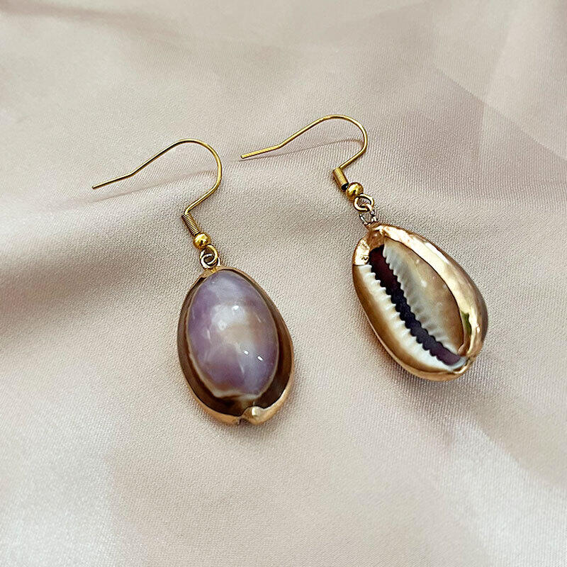 Boucles d'oreilles pendantes pour femmes, en acier inoxydable, couleur or, style coquillage simple et étanche Image4