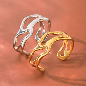 Simple Series Daily Hollowed-Out Lines Stainless Steel Waterproof Gold Color Women's Bangles h5 Picture5