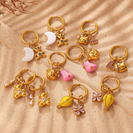 Boucles d'oreilles pendantes pour femme, motif fleurs et animaux, en acier inoxydable étanche, couleur or. 2