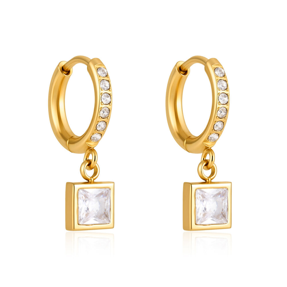 Luxurious Series Elegant Geometric Shape Stainless Steel Waterproof Gold Color Zircon Women's Drop Earrings Picture5