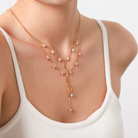 Simple Luxury Daily Tassel Stainless Steel Waterproof   Gold Color  Zircon Women's Pendant Necklaces 2