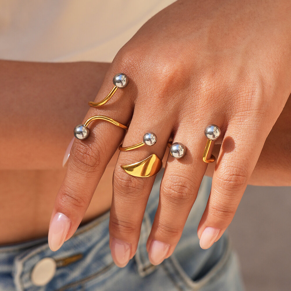 Bague tendance rétro minimaliste au quotidien, de forme irrégulière, en acier inoxydable étanche couleur or h5Image3