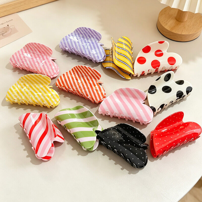 Romantic Series Simple Heart Stripe Polka Dots Mixed Color Pvc Hair Claws h5 Picture3