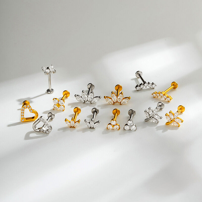 Simple Series  Heart Butterfly Stainless Steel Waterproof   Gold Color  Zircon Women's Piercing Earrings 2